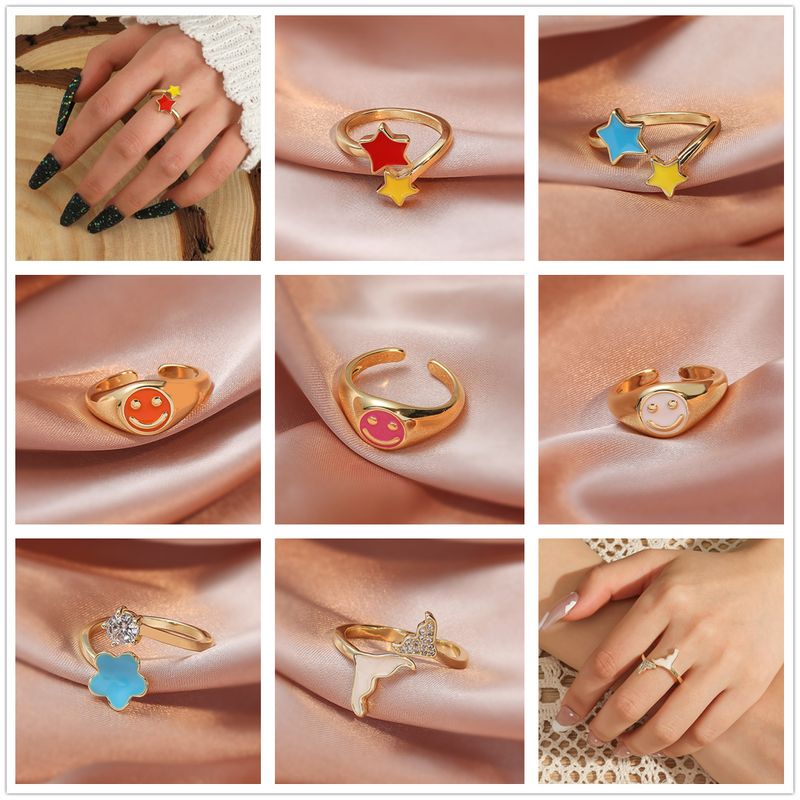 Retro Copper Four-leaf Clover Rings Daily Zircon