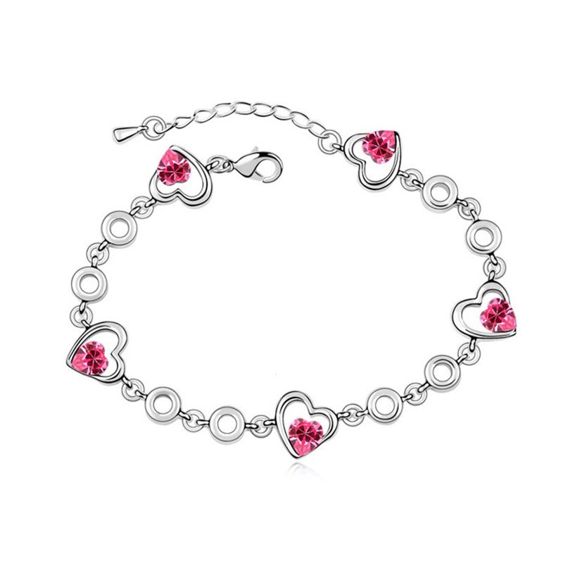 Fashion Heart Shape Alloy Inlaid Crystal Artificial Gemstones Women's Bracelets
