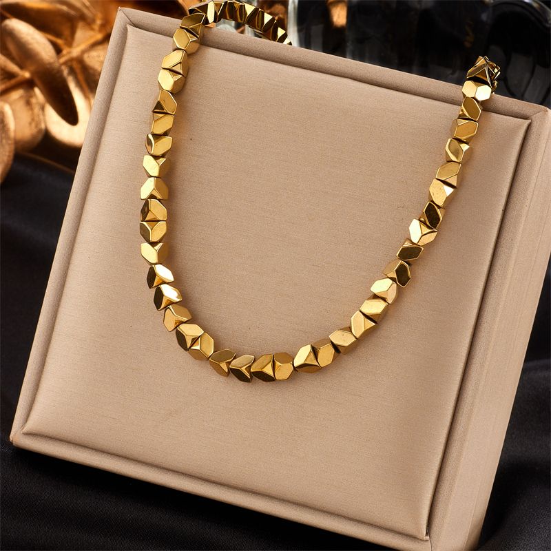 304 Stainless Steel 18K Gold Plated Punk Beaded Plating Solid Color No Inlaid Necklace