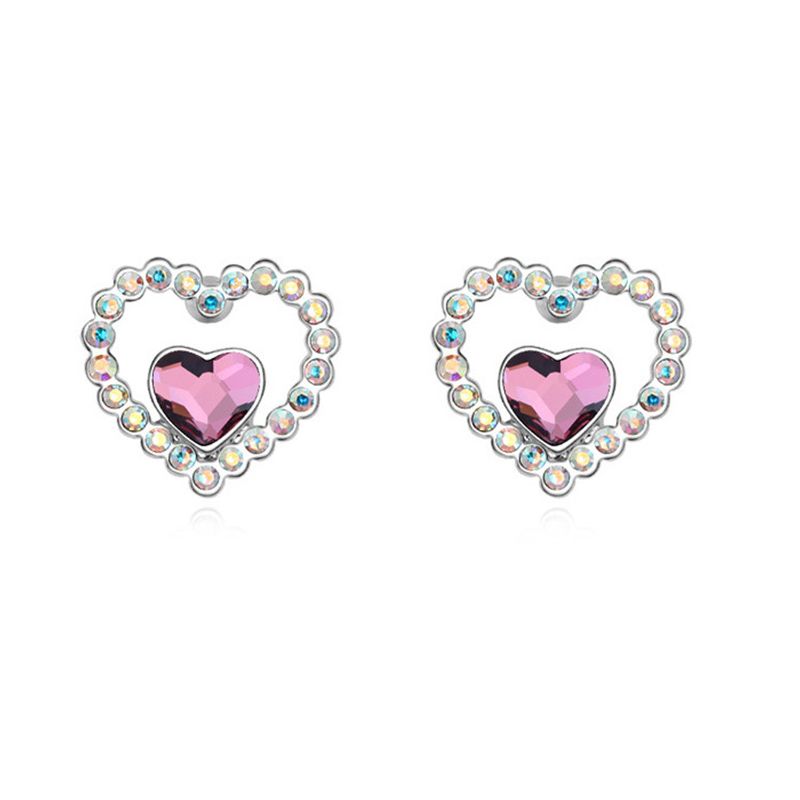 Fashion Heart Shape Alloy Inlay Crystal Women's Ear Studs 1 Pair