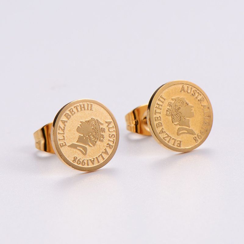 Classic Style Portrait Stainless Steel Gold Plated Ear Studs 1 Pair