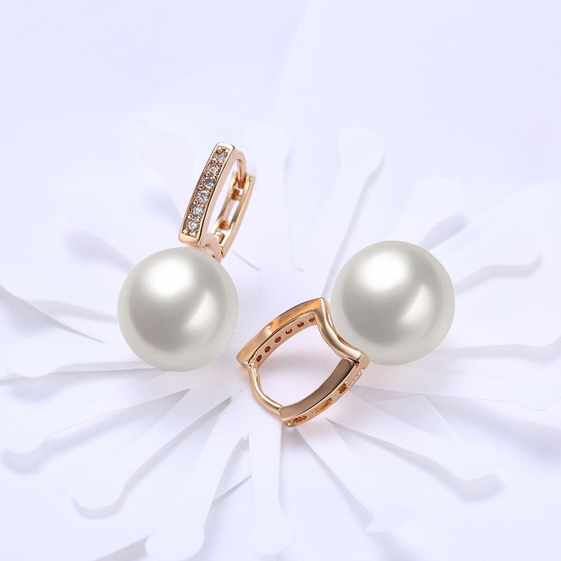 Rétro Géométrique Alliage Incruster Perles Artificielles Zircon Femmes Des Boucles D'oreilles 1 Paire