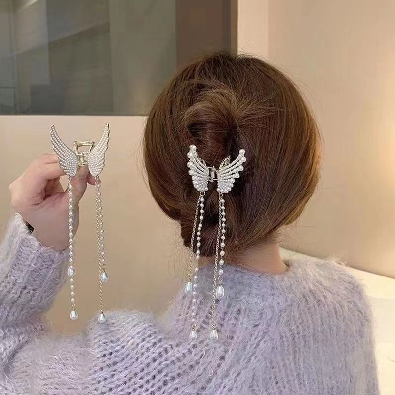 Estilo Vintage Mariposa Aleación Borla Perlas Artificiales Pinza Para El Cabello