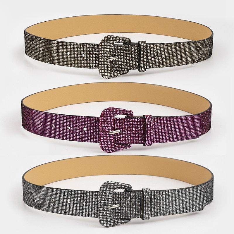 Fashion Solid Color Pu Leather Plastic Sequins Women's Leather Belts