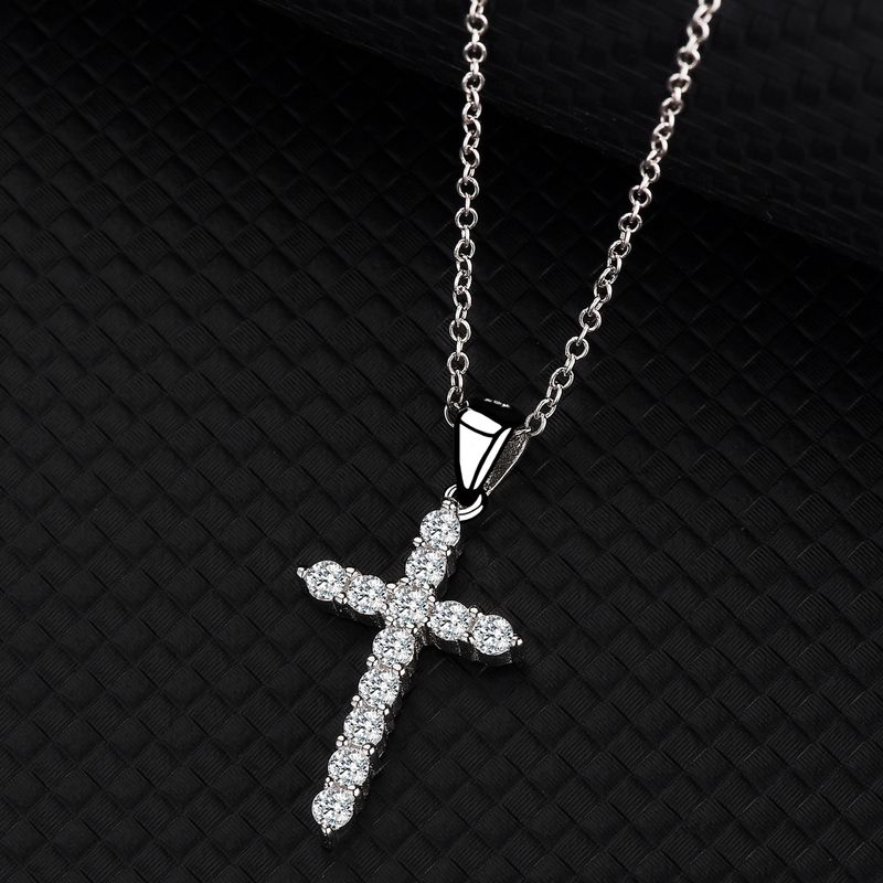 Einfacher Stil Kreuzen Sterling Silber Inlay Zirkon Halskette Mit Anhänger