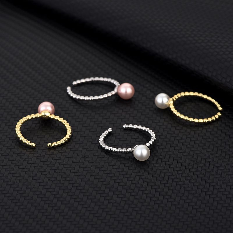 Mode Geometrisch Sterling Silber Inlay Künstliche Perlen Offener Ring