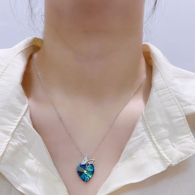 Einfacher Stil Herzform Sterling Silber Inlay Österreichischer Kristall Halskette Mit Anhänger 1 Stück