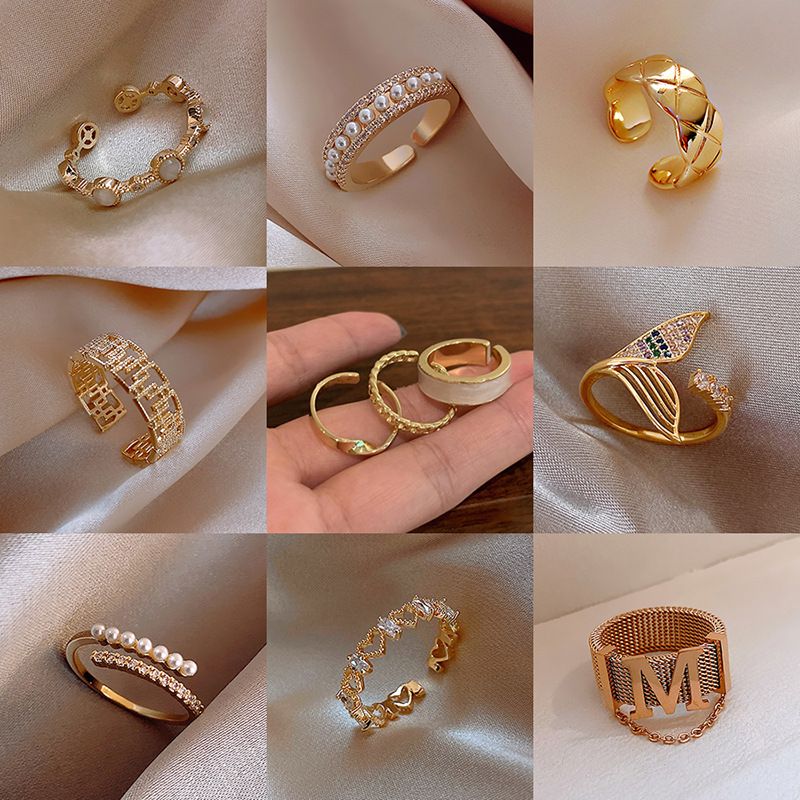 Lady Geometric Alloy Gold Plated Artificial Rhinestones Women's Open Ring