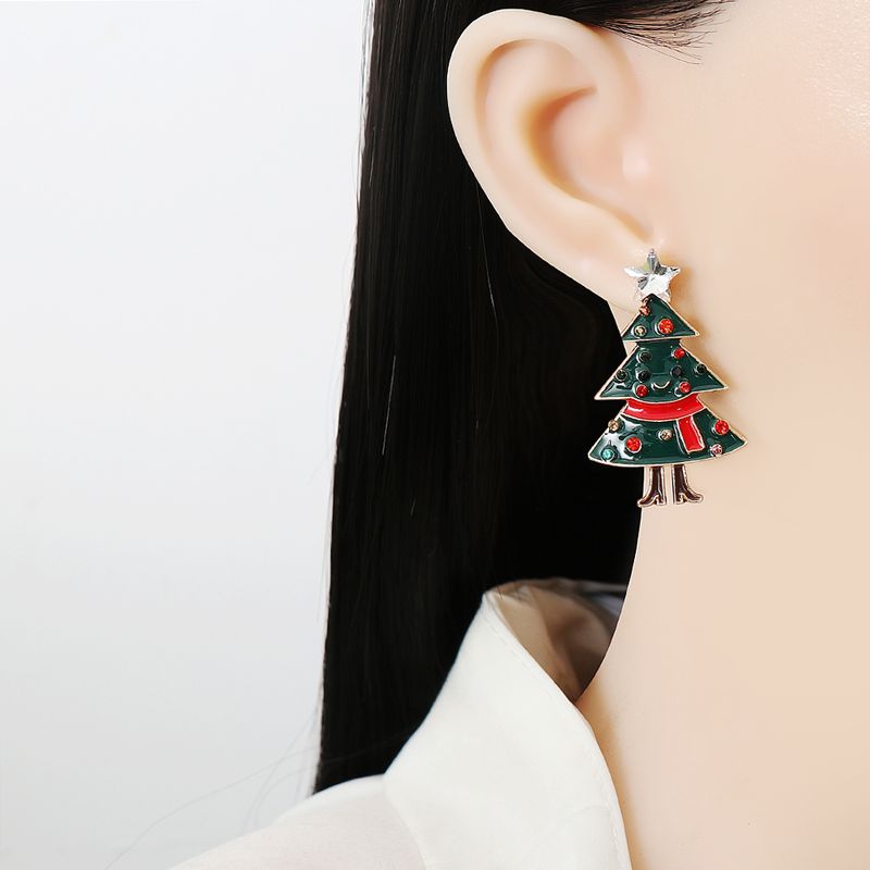 Fashion Christmas Tree Mixed Materials Inlay Zircon Women's Ear Studs 1 Pair