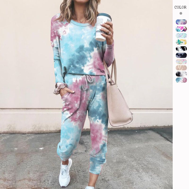 Women's Casual Tie Dye Polyester Printing Pants Sets
