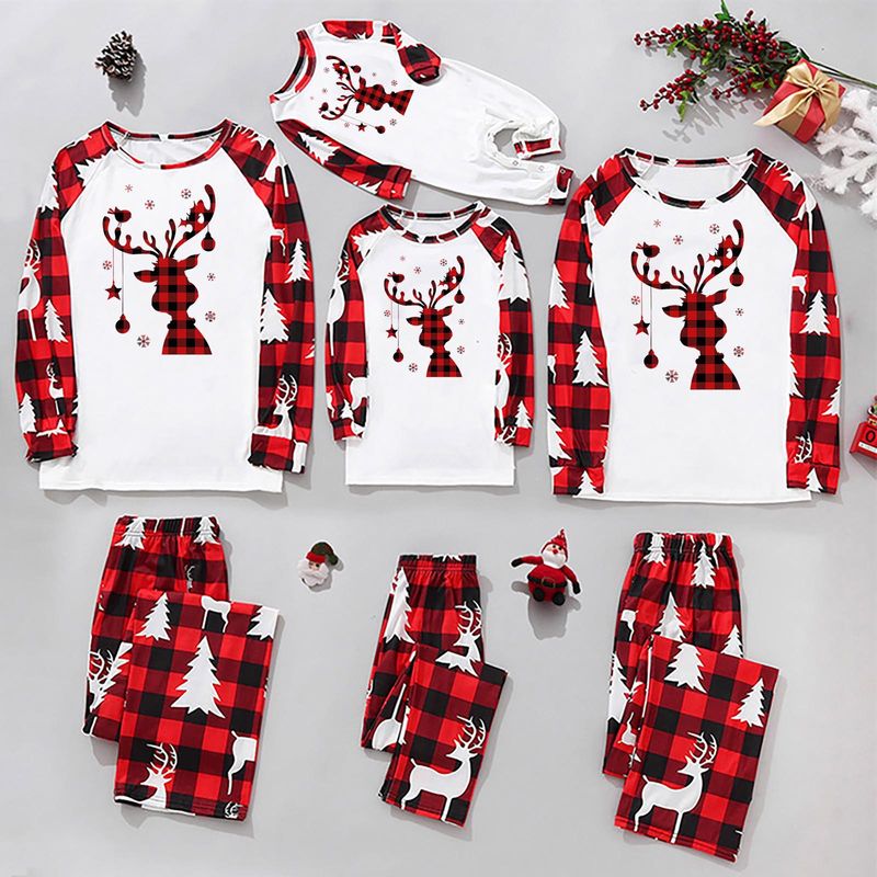 Casual Letter Plaid Cotton Blend Pants Sets Straight Pants T-shirt Family Matching Outfits