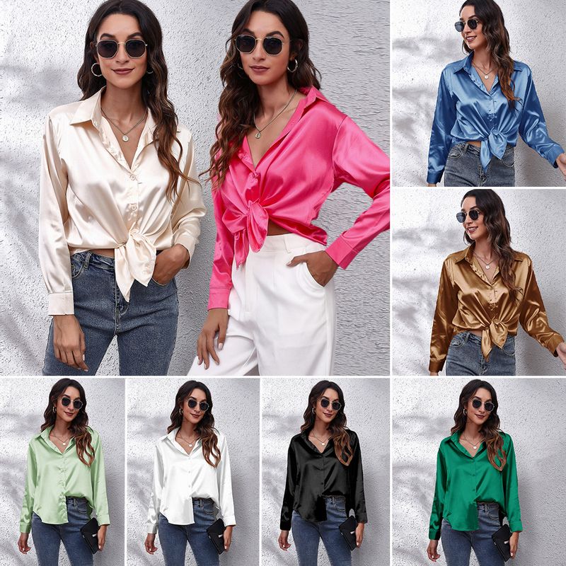 Women's Blouse Long Sleeve Blouses Button Fashion Solid Color