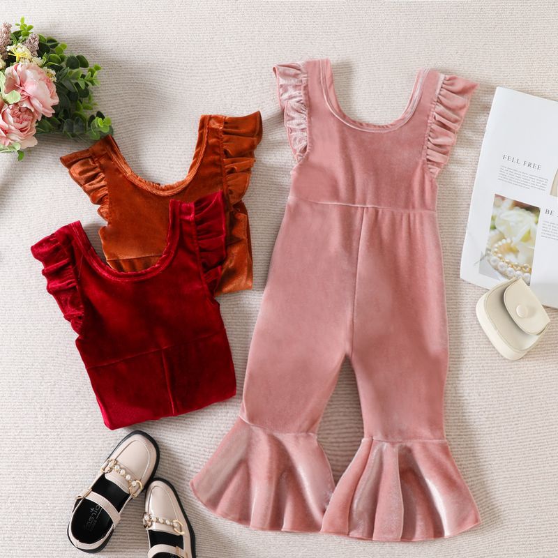 Fashion Solid Color Ruffles Cotton Blend Polyester Jumpsuits