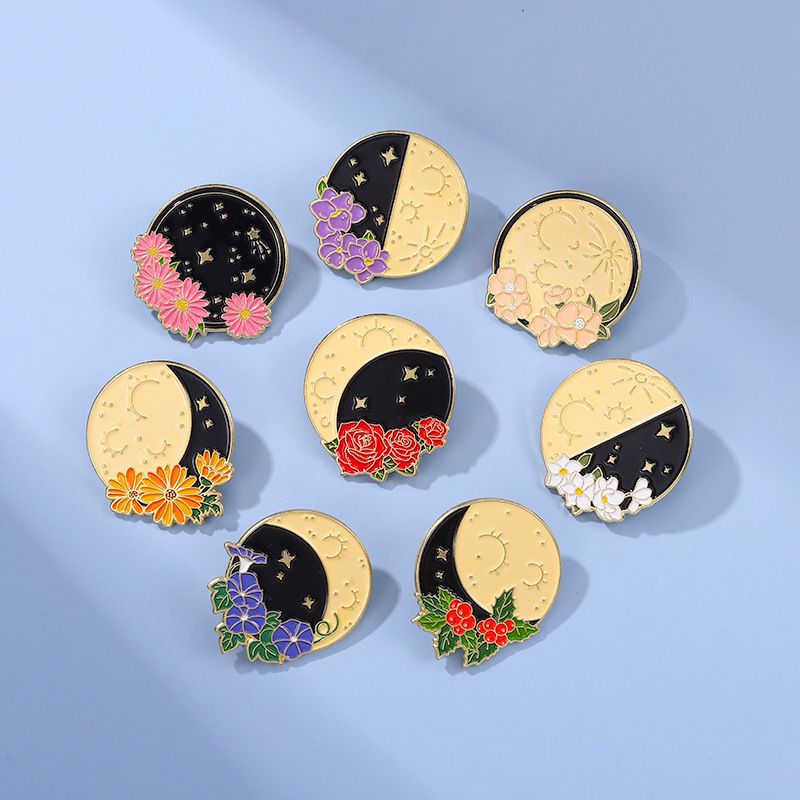 Fashion Moon Flower Alloy Stoving Varnish Women's Brooches