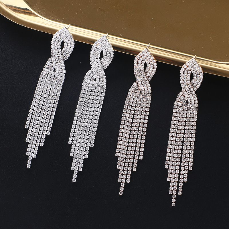 Fashion Geometric Rhinestone Tassel Artificial Gemstones Women's Drop Earrings 1 Pair