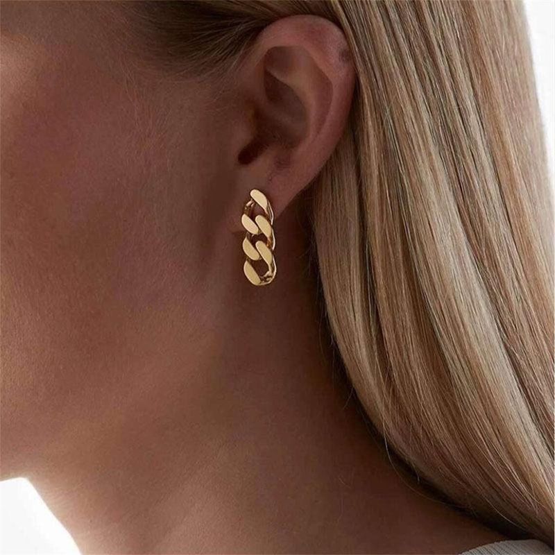 1 Pair Fashion Solid Color Plating Chain Hollow Out Stainless Steel Drop Earrings