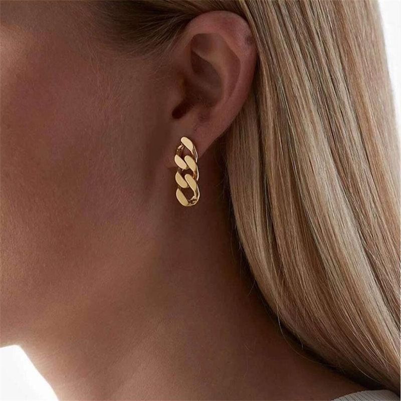 1 Paire Mode Couleur Unie Placage Chaîne Évider Acier Inoxydable Boucles D'oreilles