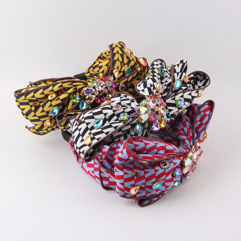 Fashion Bow Knot Cloth Inlay Artificial Diamond Hair Band 1 Piece