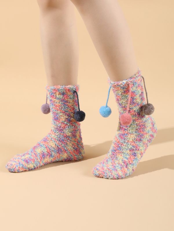 Women's Fashion Colorful Coral Fleece Crew Socks