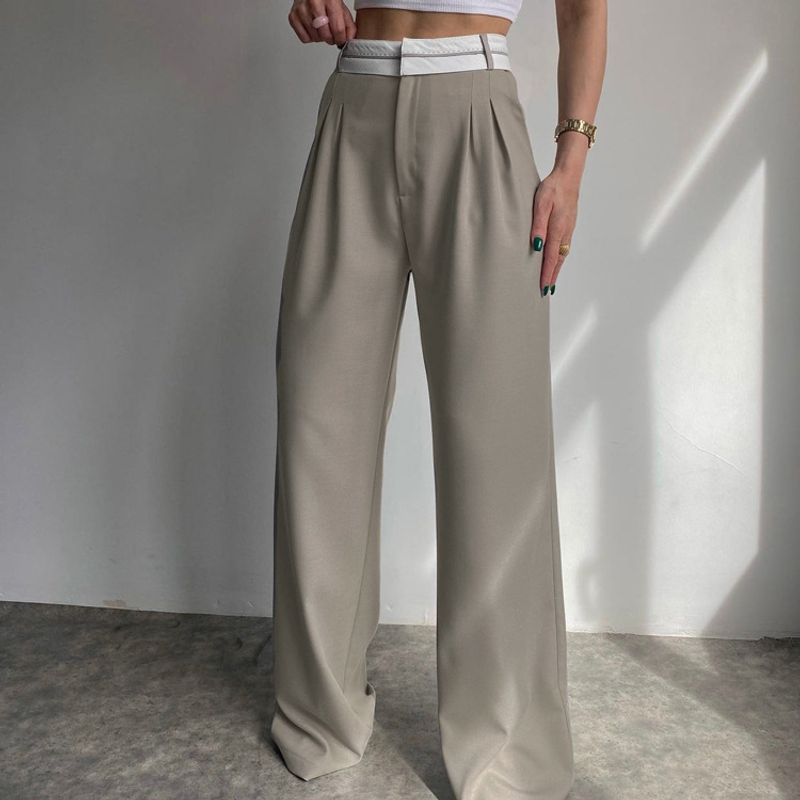 Women's Daily Casual Solid Color Full Length Patchwork Belt Dress Pants