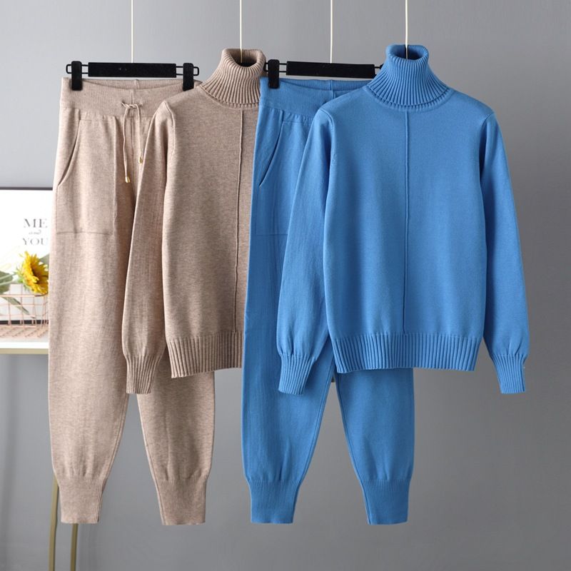 Women's Casual Solid Color Knit Pants Sets