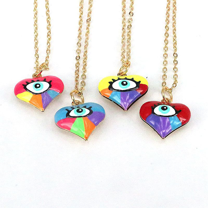 Fashion Devil's Eye Heart Shape Gold Plated Plating Women's Pendant Necklace 1 Piece