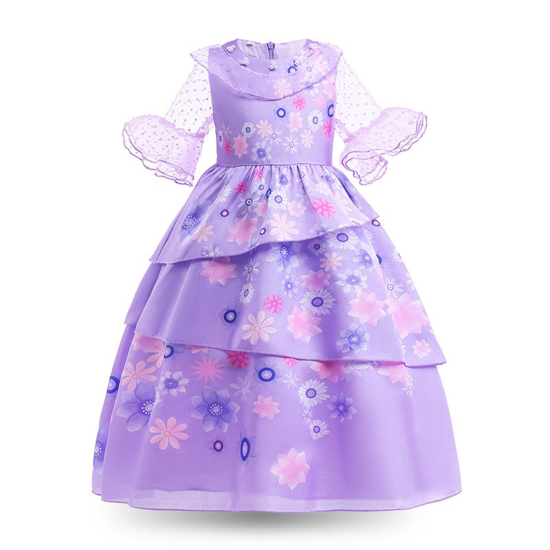 Lindo Flor Mezcla De Algodón Poliéster Vestidos Para Niñas