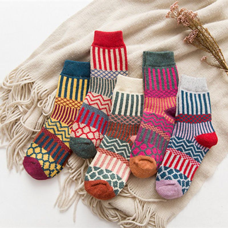 Unisex Fashion Stripe Wool Crew Socks