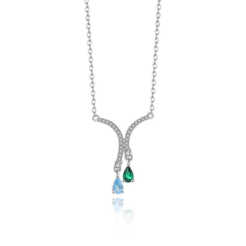 Sweet Water Droplets 925 Silver Plating Zircon Pendant Necklace