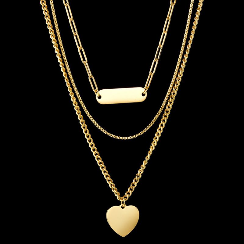 Simple Style Heart Shape Stainless Steel Plating Layered Necklaces 1 Piece