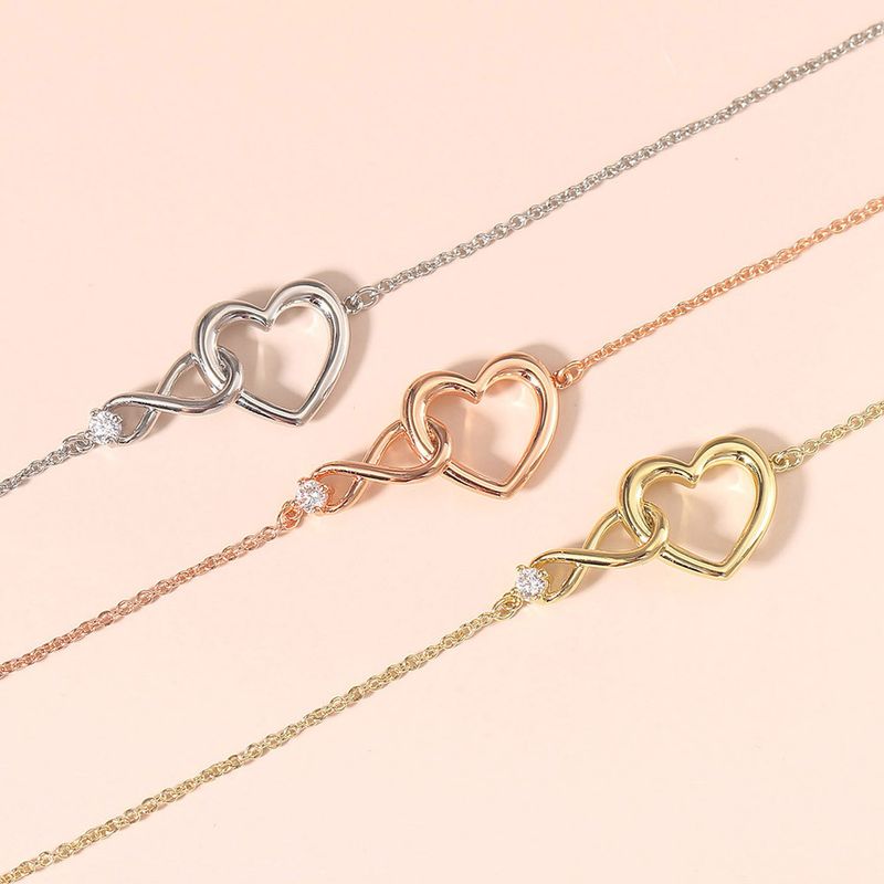 Elegant Heart Shape Copper Plating Zircon Bracelets