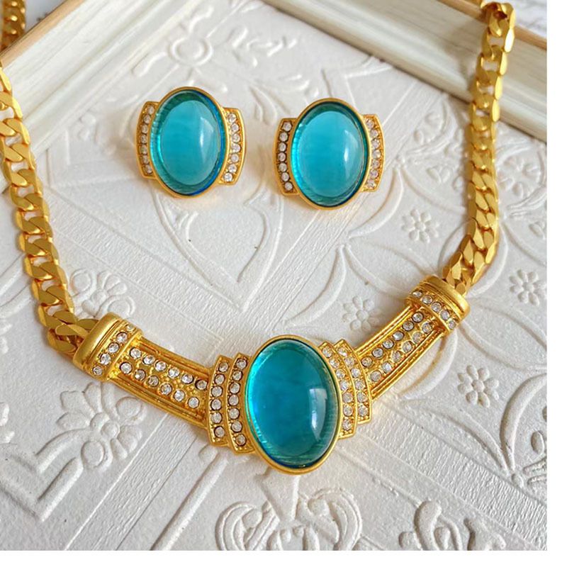 Simple Style Geometric Heart Shape Alloy Glass Plating Rhinestones Women's Earrings Necklace 1 Piece