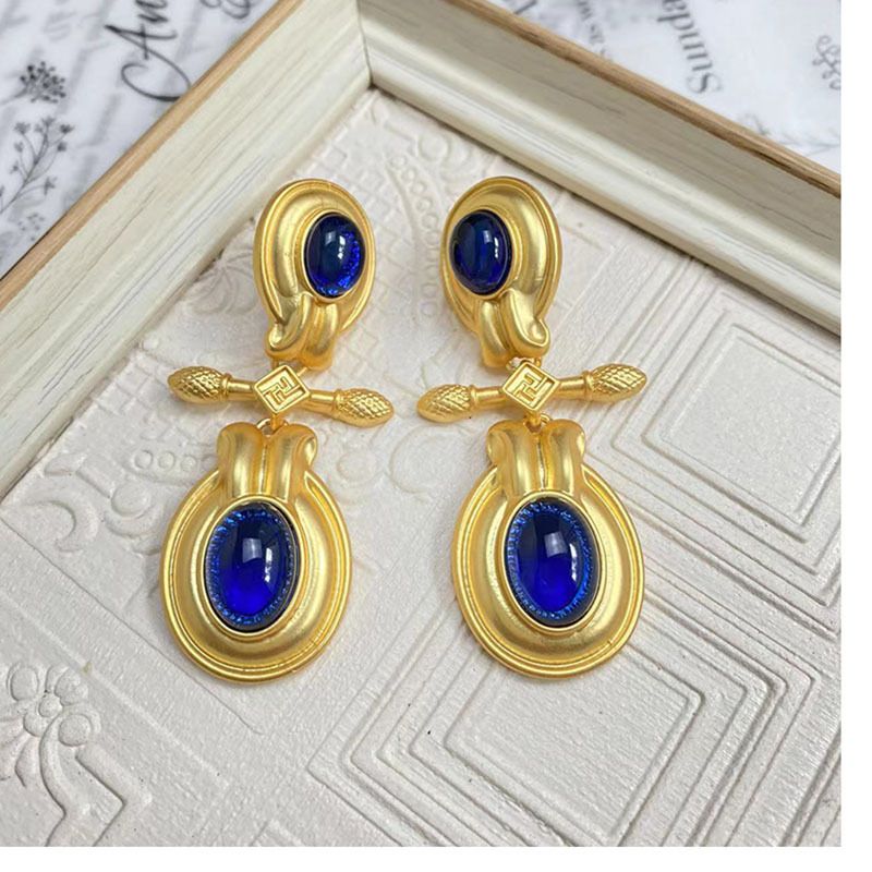 Retro Water Droplets Alloy Inlay Artificial Gemstones Women's Drop Earrings 1 Pair