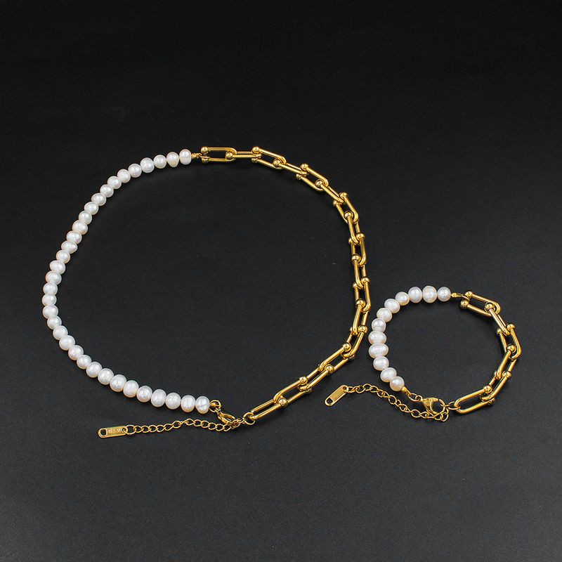 Retro Geometrische Edelstahl Perlen Armbänder Halskette 1 Stück