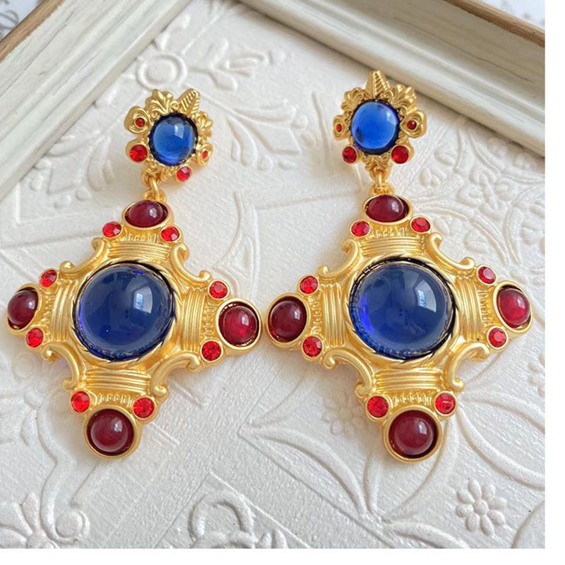 Vintage Style Geometric Alloy Plating Inlay Artificial Gemstones Women's Drop Earrings 1 Pair