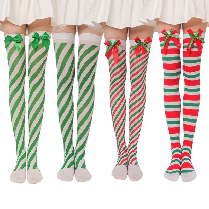 Women's Sweet Plaid Solid Color Polyester Over The Knee Socks