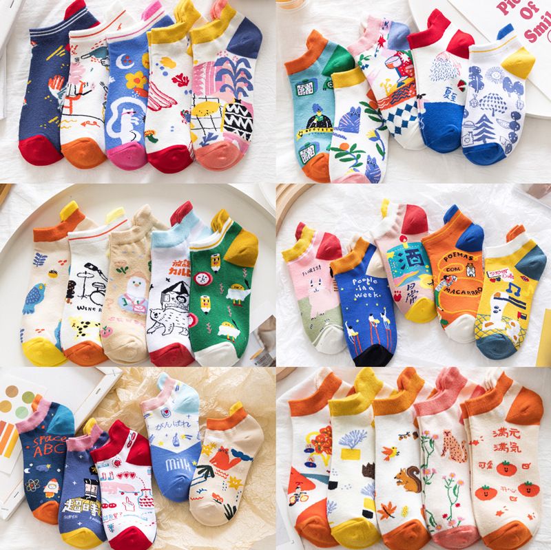 Women's Japanese Style Cartoon Nylon Cotton Jacquard Ankle Socks