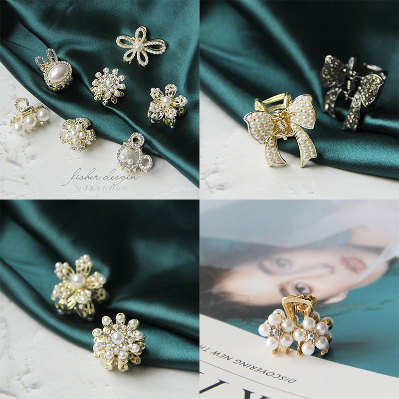 Moda Flor Nudo De Lazo Aleación Enchapado Embutido Diamantes De Imitación Perla Garras De Pelo 1 Pieza