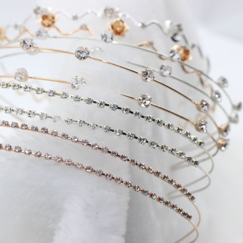 Moda Flor Metal Embutido Perlas Artificiales Diamante Artificial Banda Para El Cabello 1 Pieza