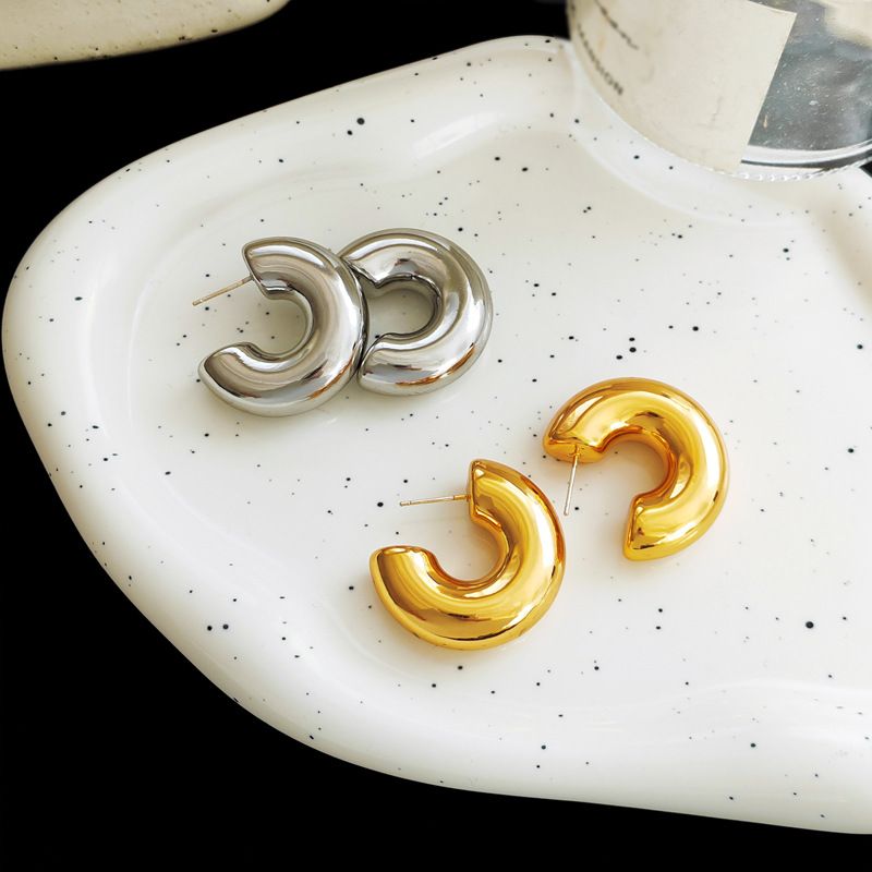 1 Pair Simple Style C Shape Plating Ccb Ear Studs