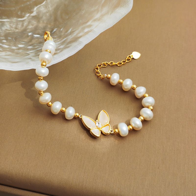 Fashion Butterfly Pearl Pearl Inlay Opal Zircon Bracelets 1 Piece