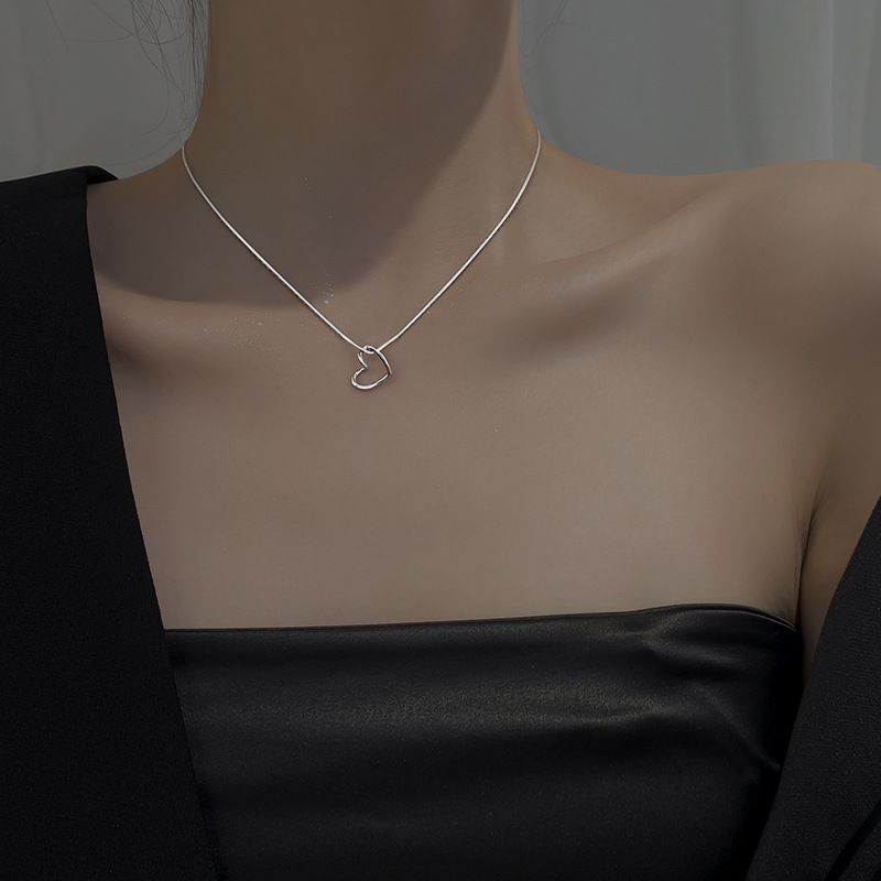 Moda Forma De Corazón Plata Esterlina Cadena Collar Colgante 1 Pieza