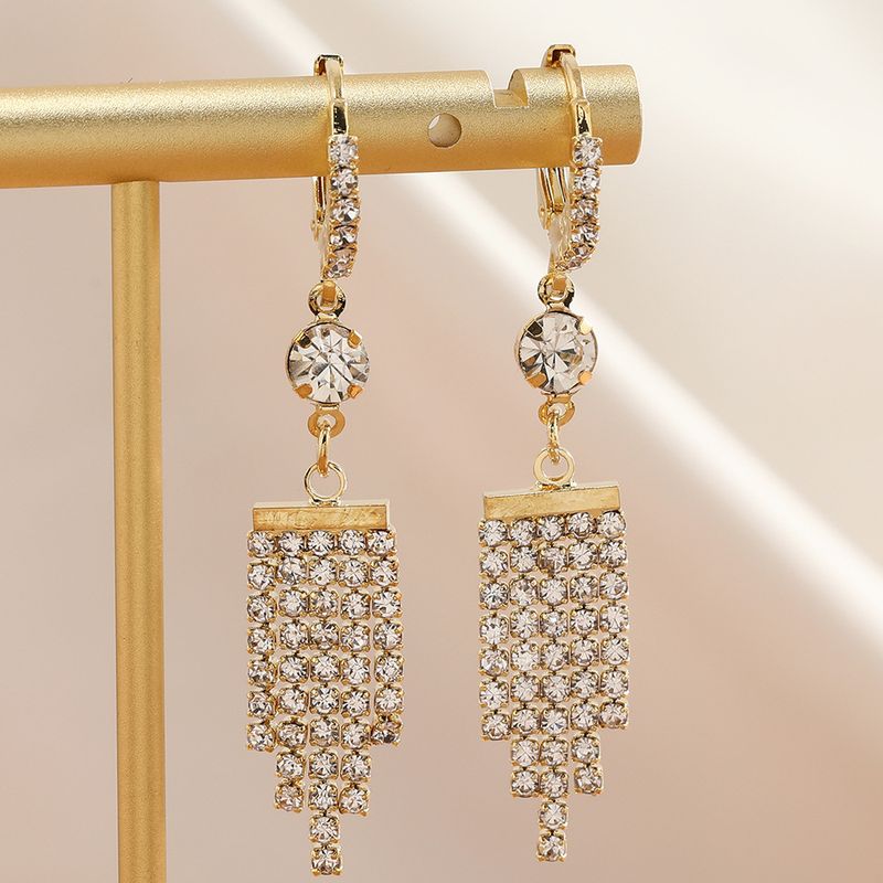 Fashion Tassel Copper Inlay Zircon Drop Earrings 1 Pair