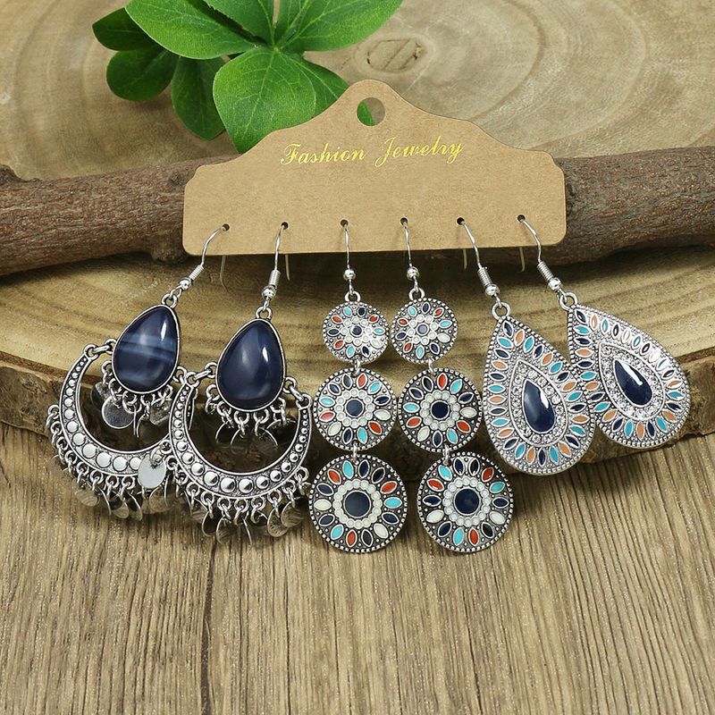 Ethnic Style Color Block Water Droplets Alloy Enamel Turquoise Women's Drop Earrings 1 Pair