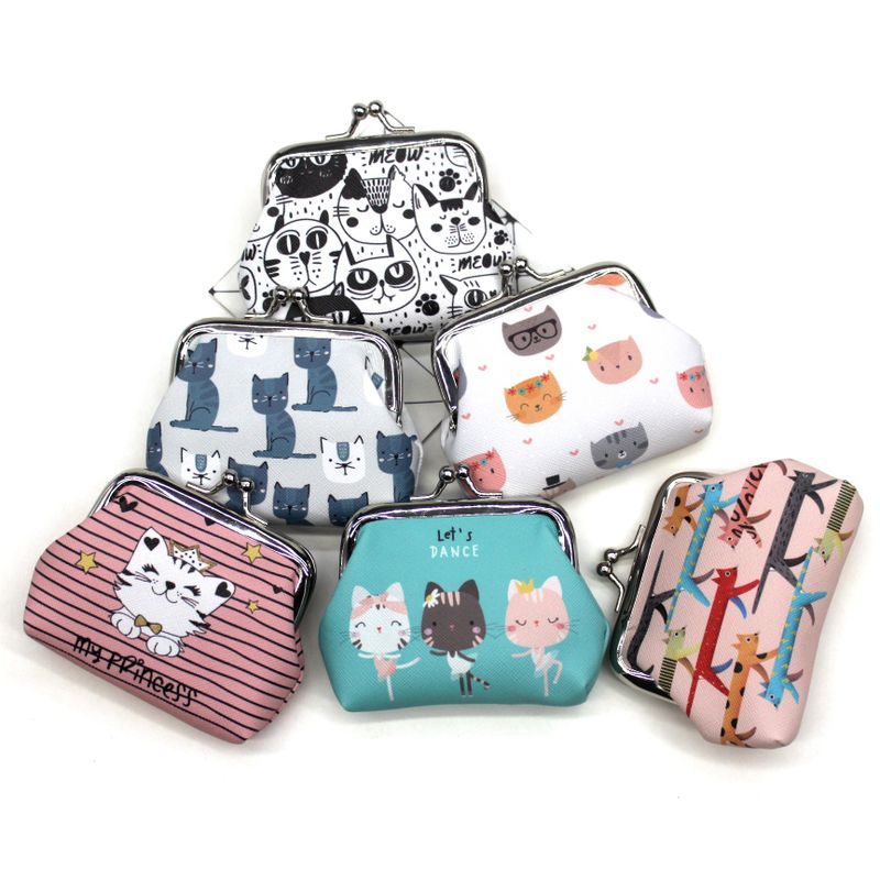 Women's Cat Pu Leather Buckle Coin Purses