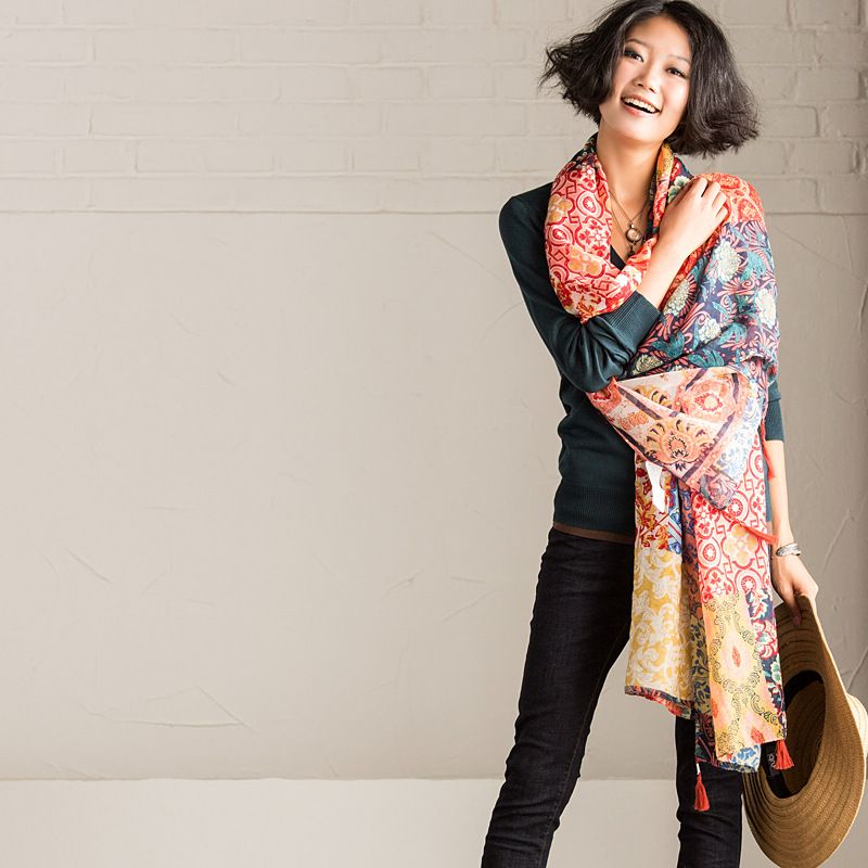 Frau Vintage-stil Geometrisch Baumwolle Quaste Baumwolle Leinen Schals