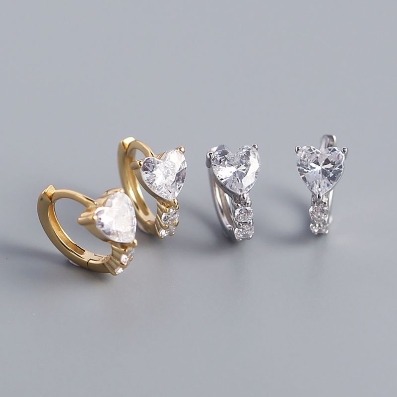 Fashion Heart Shape Sterling Silver Plating Zircon Earrings 1 Pair