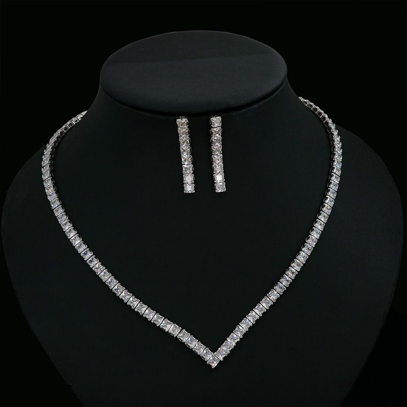 Luxurious Geometric Copper Plating Zircon Women's Bracelets Earrings Necklace