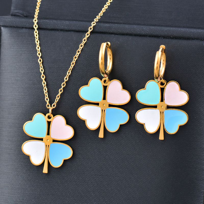 Fashion Four Leaf Clover Stainless Steel Plating Earrings Necklace