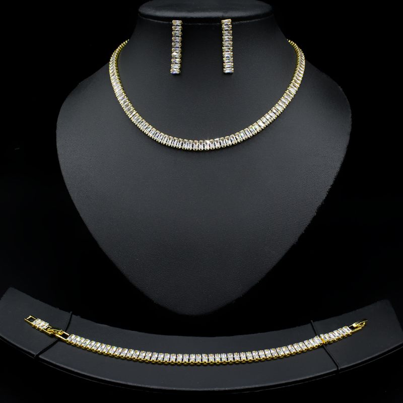 Luxuriös Quadrat Kupfer Inlay Zirkon Frau Armbänder Ohrringe Halskette